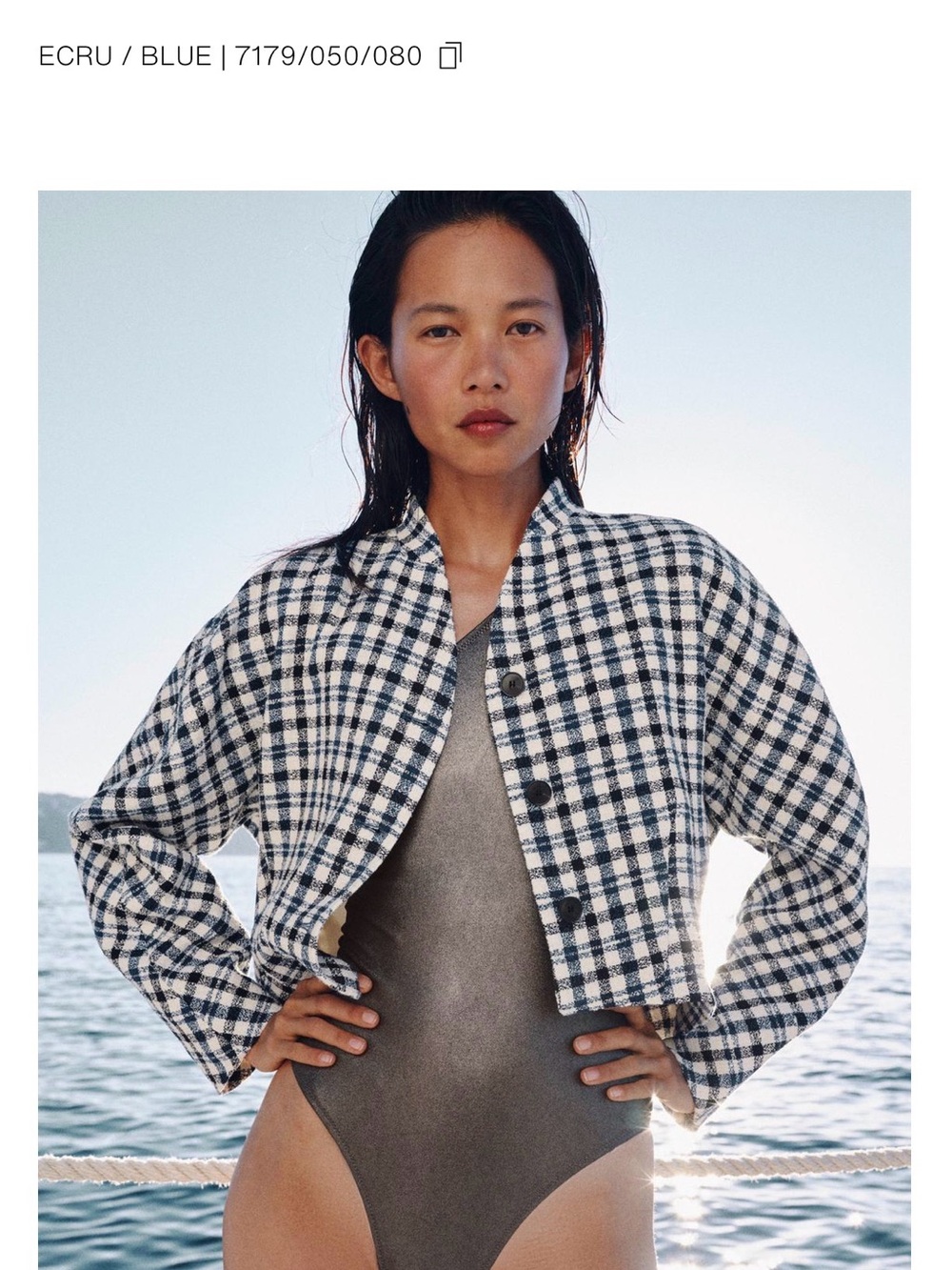 Sold Out! ZW Collection Ecru & Blue Plaid Cropped Jacket